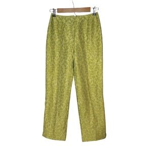 Lafayette 148 VTG Jacquard Green Gold Straight Cropped Pant Size 4P Party Office
